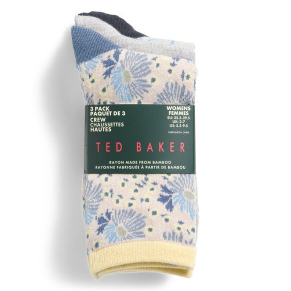 TED BAKER Blue/yellow 3pk Dress Crew Cut Socks - Picture 1 of 1